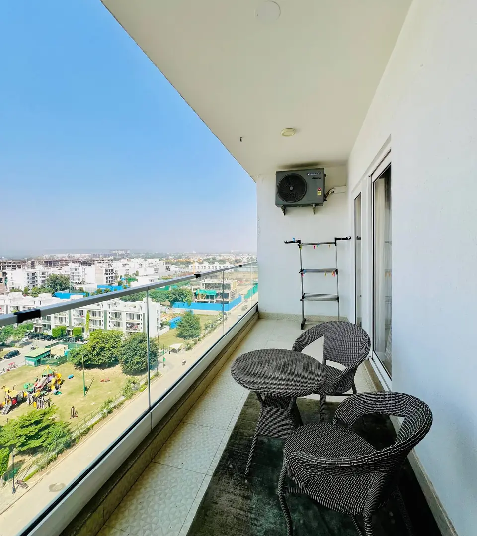 Balcony with chairs and a view