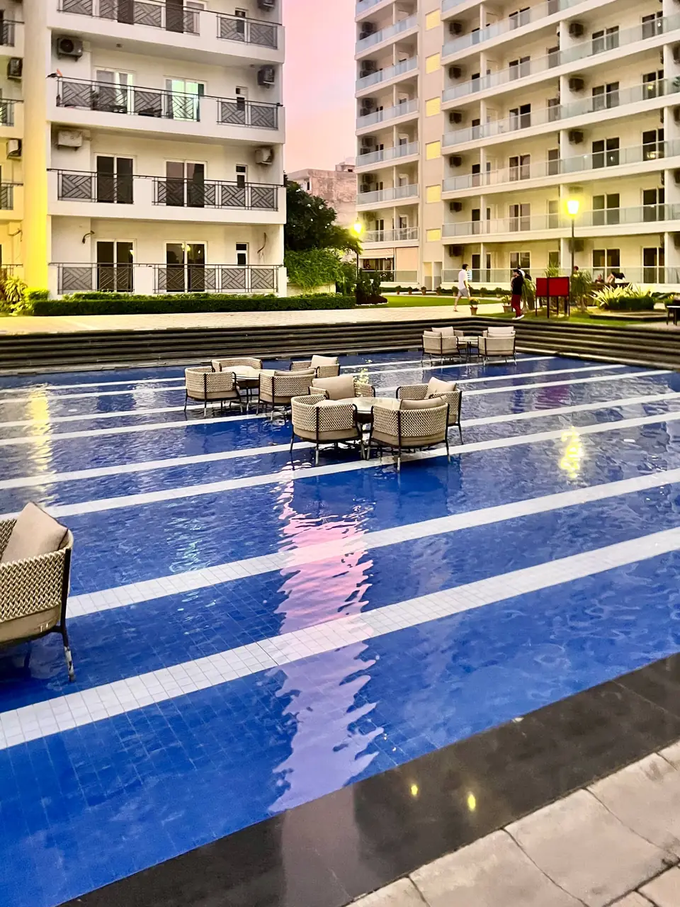 Outdoor seating by the water